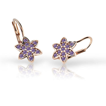 Dětské náušnice Danfil kytičky C2206 z růžového zlata s kamínky Amethyst, zapínání klapka
