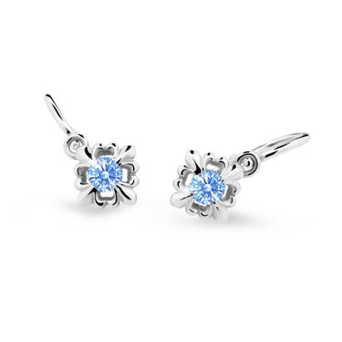 Dětské náušnice Danfil C2212 z bílého zlata s kamínkem Arctic Blue, zapínání brizura