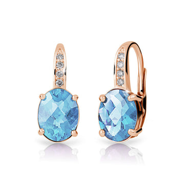 Dámské náušnice DF 3379 z růžového zlata, Topaz a diamanty