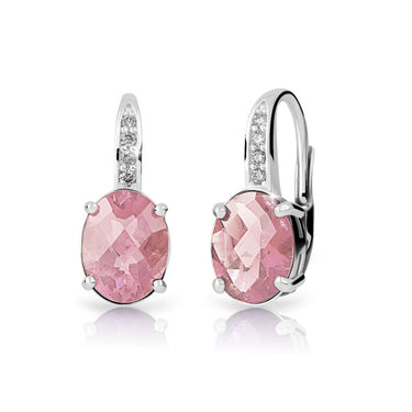 Dámské náušnice DF 3379 z bílého zlata, růženín a diamanty