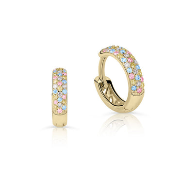 Dámské kruhové náušnice DF 4060 ze žlutého zlata, s diamanty a barevnými drahokamy