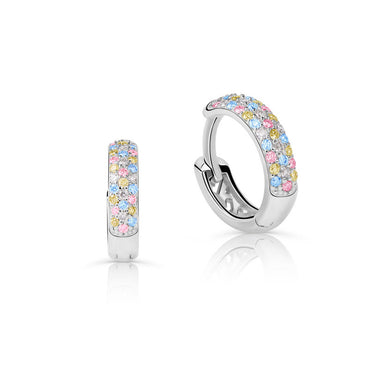 Dámské kruhové náušnice DF 4060 z bílého zlata, s diamanty a barevnými drahokamy
