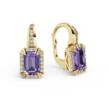 Dámské náušnice DF 3466 ze žlutého zlata, ametyst s brilianty