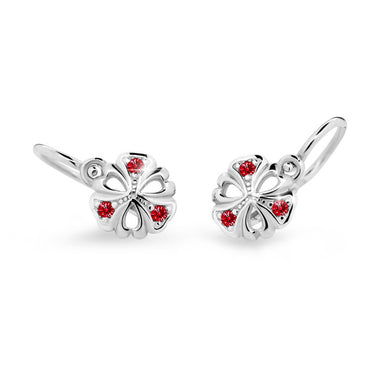 Dětské náušnice Danfil kytičky C2230 z bílého zlata s kamínky Ruby Dark, zapínání brizura