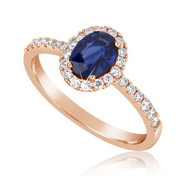 Zlatý zásnubní prsten DF 3101, růžové zlato, safír s diamanty