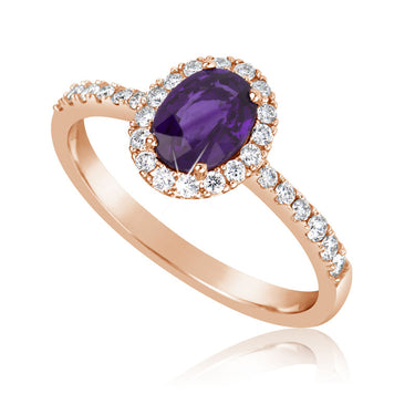 Zlatý zásnubní prsten DF 3101, růžové zlato, ametyst s diamanty