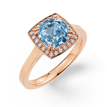 Prsten DF 3148, růžové zlato, s Blue Sky Topazem a diamanty