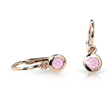 Dětské náušnice Danfil C1537 z růžového zlata s kamínkem Pink, zapínání brizura