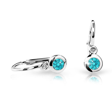 Dětské náušnice Danfil C1537 z bílého zlata s kamínkem Mint Green, zapínání brizura