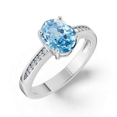 Zlatý dámský prsten DF 3384 z bílého zlata, s topazem Swiss Blue a diamanty