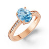 Zlatý dámský prsten DF 3384 z růžového zlata, s topazem Swiss Blue a diamanty
