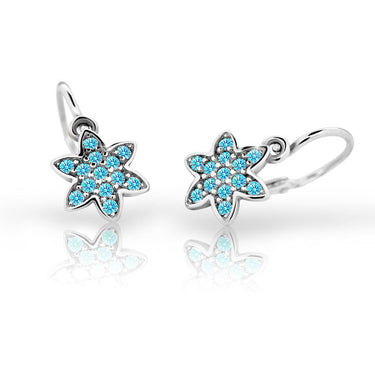 Dětské náušnice Danfil kytičky C2206 z bílého zlata s kamínky Mint Green, zapínání brizura