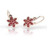 Dětské náušnice Danfil kytičky C2206 z růžového zlata s kamínky Ruby Dark, zapínání brizura