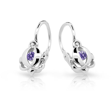 Dětské náušnice Danfil C2218 z bílého zlata s kamínkem Amethyst, zapínání brizura