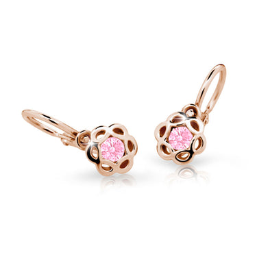 Dětské náušnice Danfil kytičky C2179 z růžového zlata s kamínkem Pink, zapínání brizura