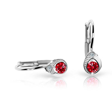 Dětské náušnice Danfil kapky C1898 z bílého zlata s kamínkem Ruby Dark, zapínání klapka