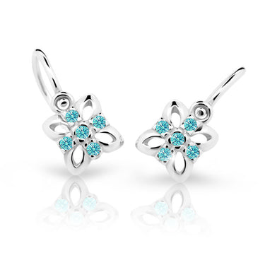Dětské náušnice Danfil kytičky C2215 z bílého zlata s kamínky Mint Green, zapínání brizura