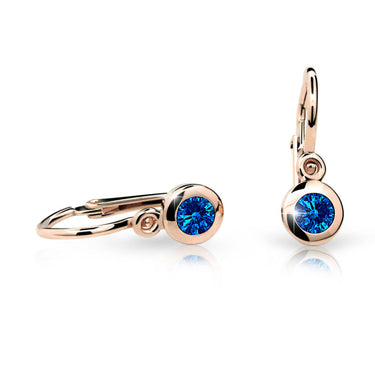 Dětské náušnice Danfil C1537 z růžového zlata s kamínkem Dark Blue, zapínání brizura