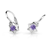 Dětské náušnice Danfil hvězdičky C2159 z bílého zlata s kamínkem Amethyst, zapínání brizura