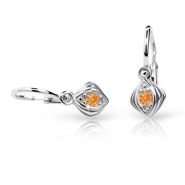 Dětské náušnice Danfil C1897 z bílého zlata s kamínkem Orange, zapínání brizura
