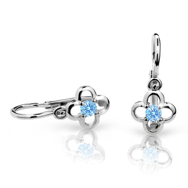 Dětské náušnice Danfil kytičky C1944 z bílého zlata s kamínkem Arctic Blue, zapínání brizura