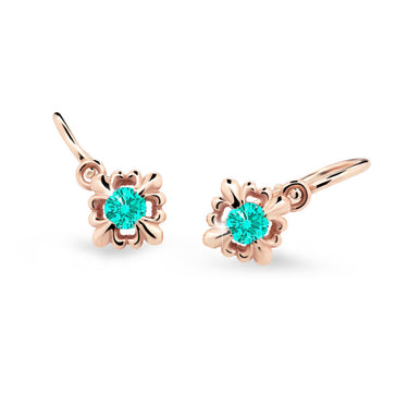 Dětské náušnice Danfil C2212 z růžového zlata s kamínkem Mint Green, zapínání brizura