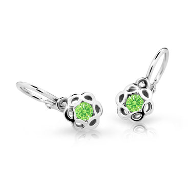 Dětské náušnice Danfil kytičky C2179 z bílého zlata s kamínkem Peridot Green, zapínání brizura