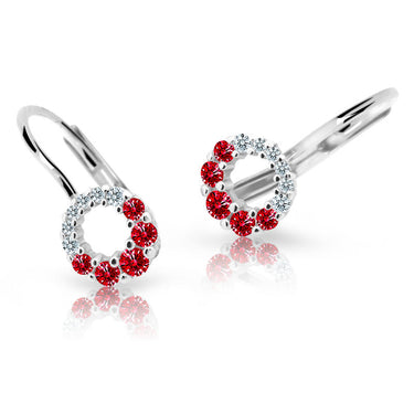 Dětské náušnice Danfil C2154 z bílého zlata s kamínky Ruby Dark, zapínání klapka