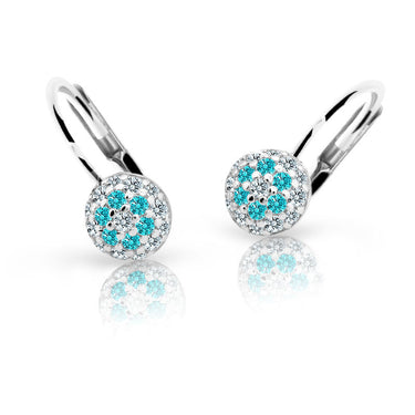 Dětské náušnice Danfil C2150 z bílého zlata s kamínky Mint Green, zapínání klapka