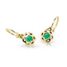 Dětské náušnice Danfil kytičky C2179 ze žlutého zlata s kamínkem Emerald Green, zapínání brizura