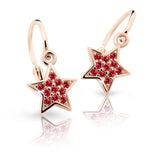 Dětské náušnice Danfil hvězdičky C2228 z růžového zlata s kamínky Ruby Dark, zapínání brizura
