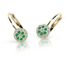 Dětské náušnice Danfil C2150 ze žlutého zlata s kamínky Emerald Green, zapínání klapka