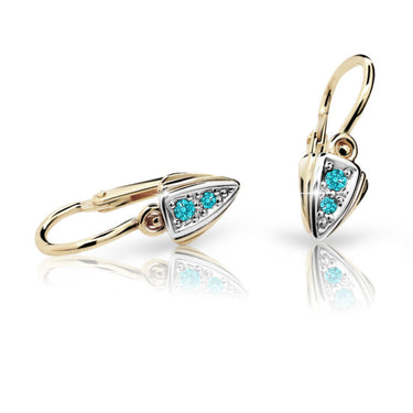 Dětské náušnice Danfil C1899 ze žlutého zlata s kamínky Mint Green, zapínání brizura