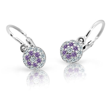 Dětské náušnice Danfil C2150 z bílého zlata s kamínky Amethyst, zapínání brizura