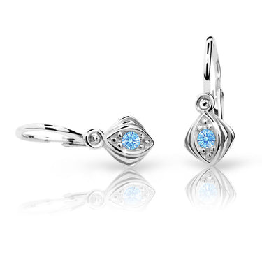 Dětské náušnice Danfil C1897 z bílého zlata s kamínkem Arctic Blue, zapínání brizura