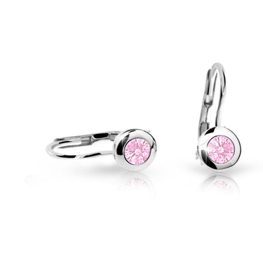 Dětské náušnice Danfil C1537 z bílého zlata s kamínkem Pink, zapínání klapka