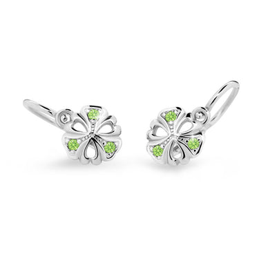 Dětské náušnice Danfil kytičky C2230 z bílého zlata s kamínky Peridot Green, zapínání brizura