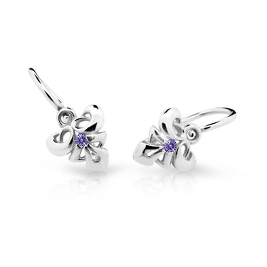 Dětské náušnice Danfil C2214 z bílého zlata s kamínkem Amethyst, zapínání brizura