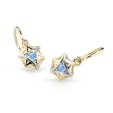 Dětské náušnice Danfil C2209 ze žlutého zlata s kamínkem Arctic Blue, zapínání brizura