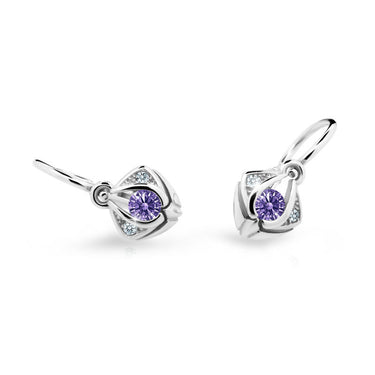 Dětské náušnice Danfil C2217 z bílého zlata s kamínkem Amethyst, zapínání brizura