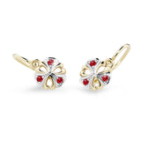 Dětské náušnice Danfil kytičky C2230 ze žlutého zlata s kamínky Ruby Dark, zapínání brizura