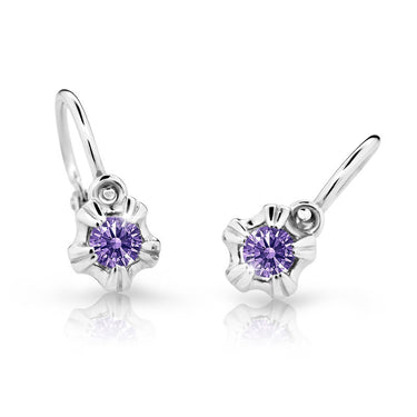 Dětské náušnice Danfil C2158 z bílého zlata s kamínkem Amethyst, zapínání brizura