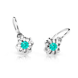 Dětské náušnice Danfil kytičky C2208 z bílého zlata s kamínkem Mint Green, zapínání brizura