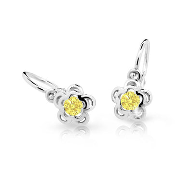 Dětské náušnice Danfil kytičky C2204 z bílého zlata s kamínkem Yellow, zapínání brizura