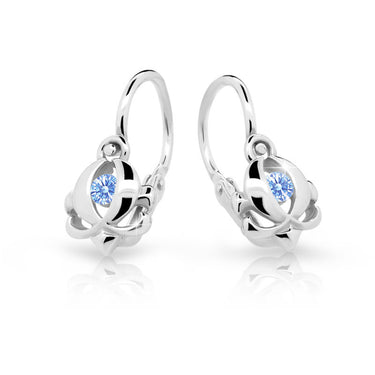 Dětské náušnice Danfil C2218 z bílého zlata s kamínkem Arctic Blue, zapínání brizura