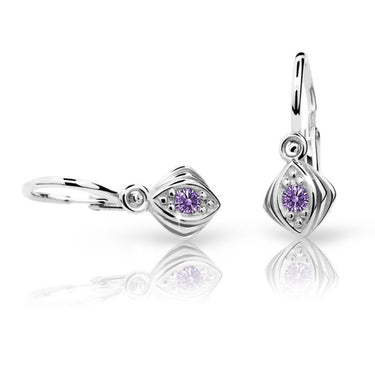 Dětské náušnice Danfil C1897 z bílého zlata s kamínkem Amethyst, zapínání brizura