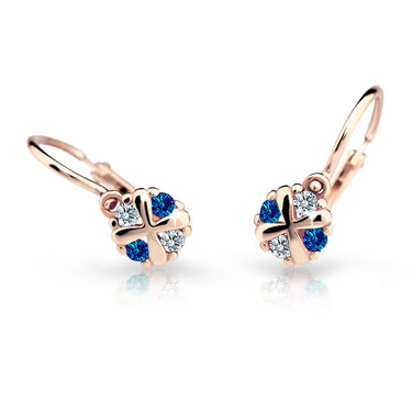 Dětské náušnice Danfil C2153 z růžového zlata s kamínky Dark Blue, zapínání brizura