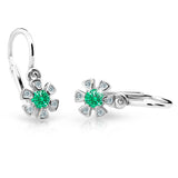 Dětské náušnice Danfil kytičky C2156 z bílého zlata s kamínkem Emerald Green, zapínání brizura