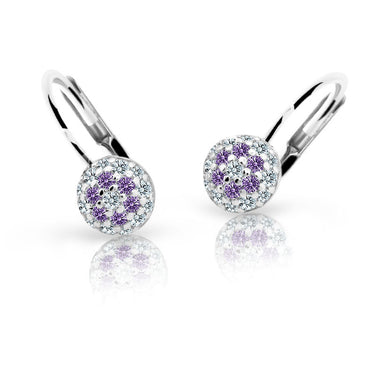 Dětské náušnice Danfil C2150 z bílého zlata s kamínky Amethyst, zapínání klapka