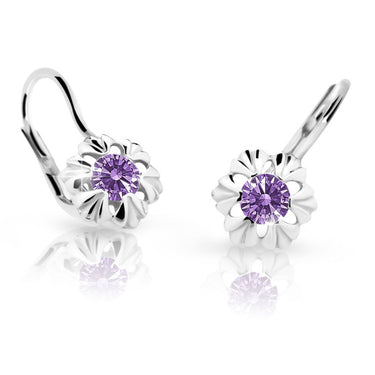 Dětské náušnice Danfil C2213 z bílého zlata s kamínkem Amethyst, zapínání klapka